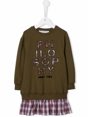 Платье-свитер с круглым вырезом и логотипом Philosophy Di Lorenzo Serafini Kids. Цвет: зеленый