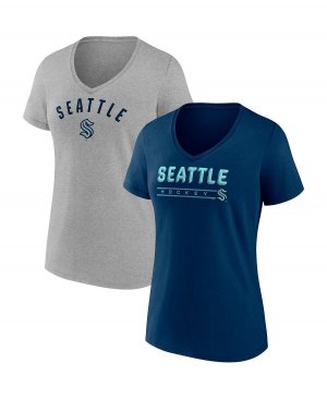 Женский комплект из 2 футболок с v-образным вырезом фирменным логотипом Seattle Kraken для родителей Deep Sea, серого цвета Fanatics