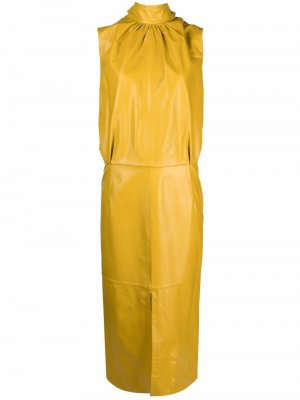 Кожаное платье с высоким воротником Sportmax. Цвет: желтый