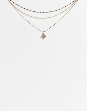 Набор из 3 золотистых ожерелий-чокеров с подвеской в виде сердечка -Золотистый Topshop