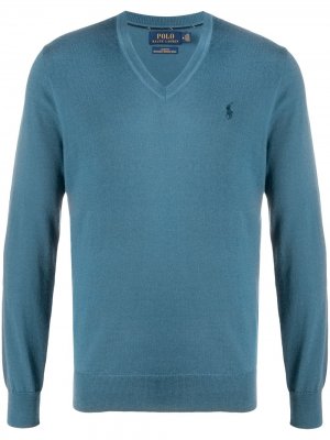 Пуловер с вышитым логотипом Polo Ralph Lauren. Цвет: синий