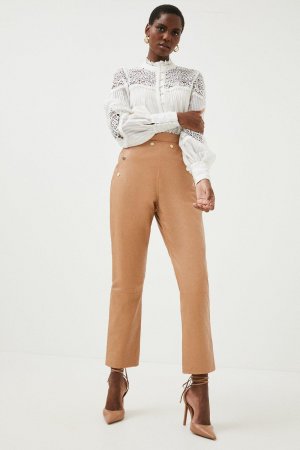 Кожаные брюки с пуговицами , коричневый Karen Millen