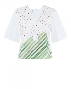 Блуза из хлопка Rosie Assoulin. Цвет: белый+зеленый+принт