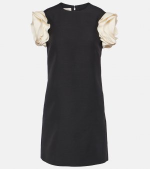 Мини-платье из креп-кутюр с цветочной аппликацией , черный Valentino