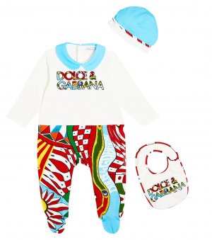 Комплект из детского хлопкового комбинезона, нагрудника и шапочки , мультиколор Dolce&Gabbana