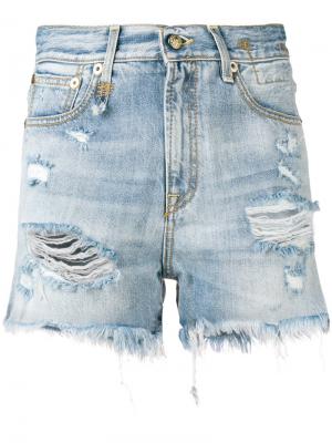 Состаренные джинсовые шорты R13. Цвет: синий