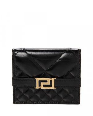Стеганый кожаный кошелек двойного сложения Greca Goddess , цвет Black Versace