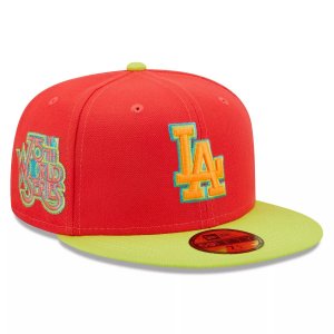 Мужская кепка New Era красный/неоново-зеленый Los Angeles Dodgers 1978 World Series Lava Highlighter Combo 59FIFTY Облегающая шляпа
