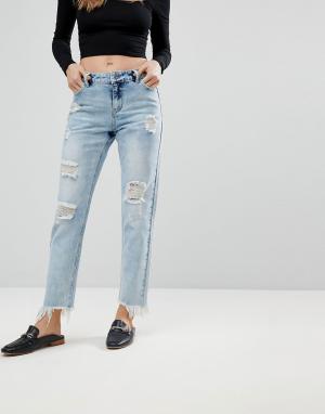 Укороченные рваные джинсы прямого кроя Urban Bliss. Цвет: синий