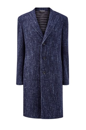 Классическое пальто из шерстяного твида CANALI. Цвет: синий