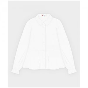 Блузка классическая с баской белая для девочек, модель 222BBGS22070200, размер 128 Button Blue. Цвет: белый