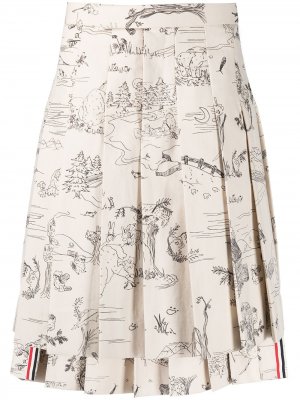 Плиссированная юбка с принтом Thom Browne. Цвет: белый