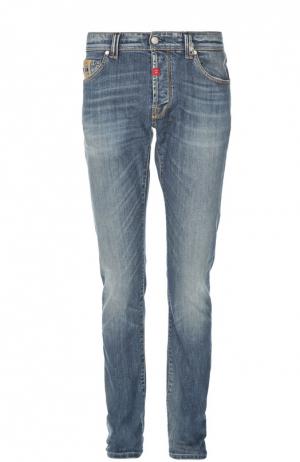 Зауженные джинсы с потертостями Sartoria Tramarossa. Цвет: голубой