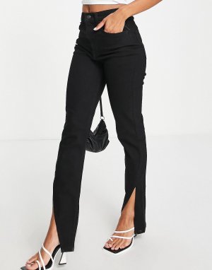 Черные джинсы прямого кроя с разрезом по низу ASOS DESIGN