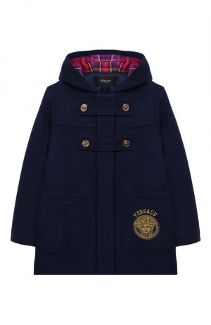 Шерстяное пальто Versace. Цвет: синий