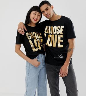 Черная футболка из органического хлопка с золотистым блестящим принтом Choose Love-Черный Help Refugees