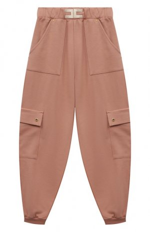 Хлопковые брюки-карго Elisabetta Franchi La Mia Bambina. Цвет: розовый