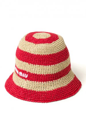 Красная женская соломенная шляпа в естественную полоску Miu