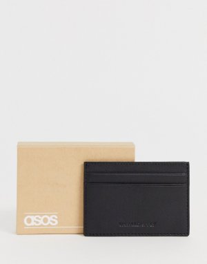 Черный кожаный бумажник для карт с тиснением логотипа ASOS DESIGN Unrvlld Spply