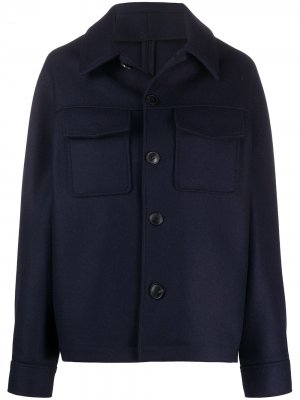 Однобортная куртка с клапанами на карманах AMI Paris. Цвет: синий