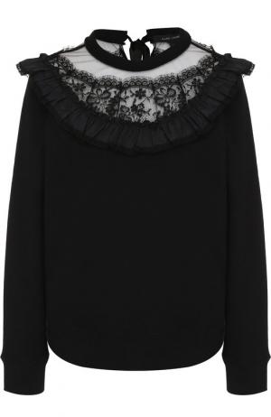 Хлопковый пуловер с полупрозрачной вставкой и оборками Marc Jacobs. Цвет: черный
