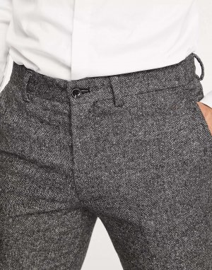 Супертонкие твидовые костюмные брюки Premium темно-серого цвета Jack & Jones. Цвет: серый