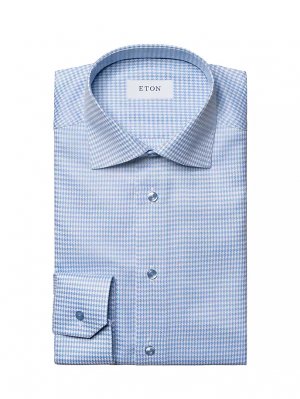 Классическая рубашка узкого кроя с узором «гусиные лапки» , синий Eton