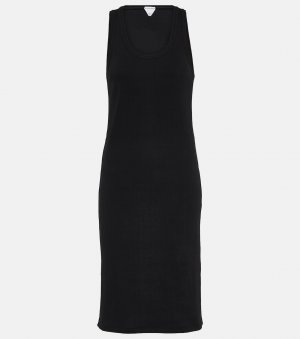 Платье миди из хлопкового джерси в рубчик , черный Bottega Veneta