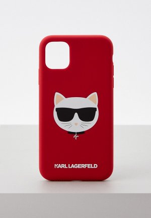 Чехол для iPhone Karl Lagerfeld 11, Liquid silicone Choupette. Цвет: бордовый