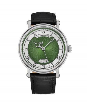 Мужские автоматические часы Triumph, черная кожа, зеленый циферблат, круглые 49 мм Alexander