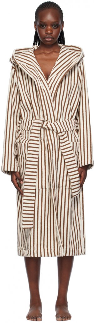 Бело-коричневый халат с капюшоном , цвет Kodiak stripes Tekla