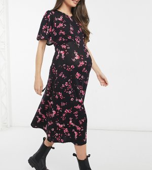 Платье миди с завязкой на спине и цветочным принтом -Черный цвет New Look Maternity