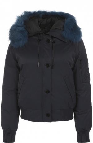 Утепленная куртка с капюшоном и отделкой из меха енота Kenzo. Цвет: темно-синий