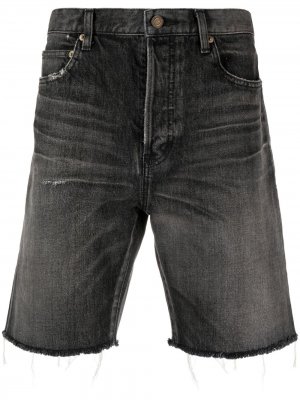Джинсовые шорты с бахромой Saint Laurent. Цвет: черный