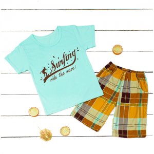Костюм для мальчика/футболка и шорты/одежда детского сада/комплект летний/бирюзовый-оранжевый/рост 110 АЛИСА. Цвет: оранжевый/бирюзовый
