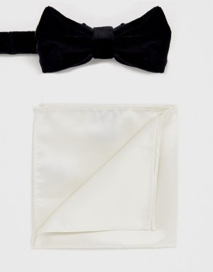 Черный бархатный галстук-бабочка и белый платок для пиджака Devils Advocate