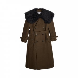 Шерстяное пальто с меховым воротником Melton, цвет Хаки/Черный Comme des Garçons