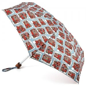 Мини-зонт , механика, 5 сложений, купол 85 см., 6 спиц, деревянная ручка, система «антиветер», чехол в комплекте, для женщин, голубой, красный FULTON. Цвет: голубой/красный