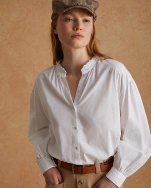 Женская рубашка из 100% хлопка с воротником, связанным крючком , белый Yerse
