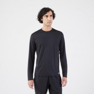 Беговая рубашка с длинными рукавами мужская защитой от ультрафиолета - Dry 500 UV черная KALENJI, цвет schwarz Kalenji