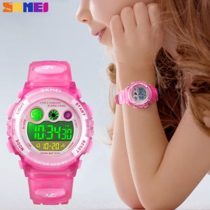 Детские часы SKMEI, модные водонепроницаемые светодиодные с будильником и датой, электронные цифровые спортивные наручные Skmei