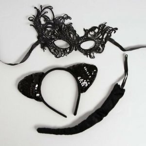 Карнавальный набор Женщина-кошка: ободок-ушки, хвостик, маска Happy Pirate. Цвет: черный