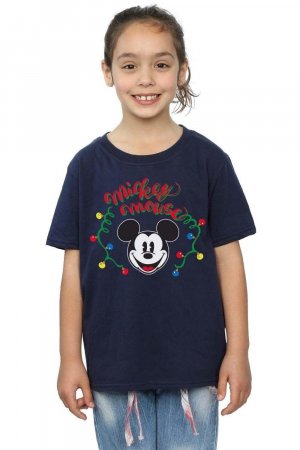 Хлопковая футболка с рождественскими лампочками Микки Маусом , темно-синий Disney
