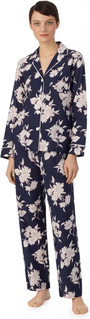 Пижамный комплект с воротником-стойкой и длинными рукавами LAUREN Ralph Lauren, цвет Navy Floral
