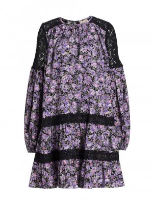 Зимнее платье прямого кроя из хлопка с цветочным принтом , фиолетовый byTiMo