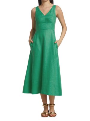 Льняное платье миди Rachel Bow , зеленый Saloni