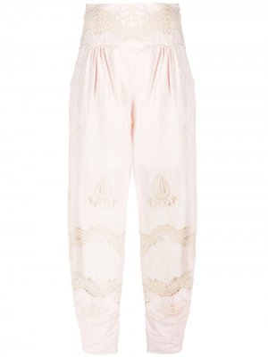 Зауженные брюки с ажурными вставками Alberta Ferretti. Цвет: розовый