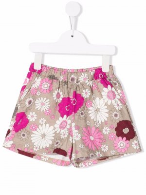 Cotton floral-print shorts Douuod Kids. Цвет: бежевый