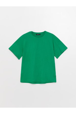 Простая женская футболка большого размера с круглым вырезом и короткими рукавами , зеленый LC Waikiki