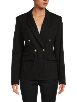 Однотонный двубортный пиджак , черный T Tahari